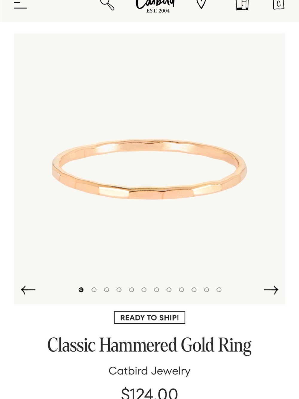 New - Catbird Hammered Ring - Yellow Gold